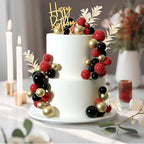 MIAHART Ball Cake Toppers Boho Grass Cake Topper Ball Cake Insert Decoration for Birthday Wedding Baby Shower Party Decorations Boho Themed Party Supplies (Red,black,gold)