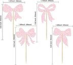 Gyufise 36Pcs Bow Cupcake Toppers Glitter Girls Birthday Decorations Bowknot Cupcake Picks Bow Tie Birthday Decorations Bow Cake Toppers for Bridal Baby Shower Bachelorette Party Supplies Light Pink