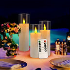Set of 24 Flickering Flameless Candles Battery Operated with Remote and 2/4/6/8 H Timer Plexiglass Led Pillar Candles with Realistic Moving Wick Candles for Home Decor (D2.2"xH 5"6"7")(White)