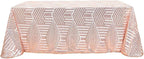 Efavormart 90"X132" Blush Rose Gold Sparkly Sequin Geometric Tulle Rectangular Tablecloth
