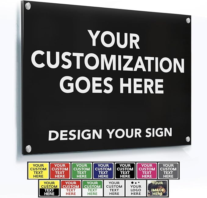 Custom Outdoor Metal Signs, Personalized Aluminum Signs, White Aluminum (Black Background, 7x7 In)