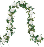 U'Artlines 3 Pack Artificial White Rose Vines Floral Garlands Total 19.5 Ft Fake Vine Silk Flower Garland for Indoor Outdoor Home Wedding Arch Garden Wall Decoration