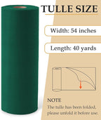 Hunter Green Tulle Fabric Roll, 54" x 40 Yards (120FT) Tulle for Christmas Wedding Decoration DIY Tutu Party Backdrop Baby Shower Table Skirts Gift Wrapping