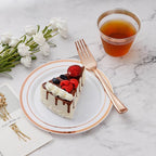 600PCS Rose Gold Plastic Plate Set (100 Guests), Plastic Plates for Party Wedding Birthday, Disposable Dinnerware Set of 200 Plates, 200 Forks, 100 Spoons, 100 Knives for Christmas