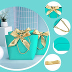 HUAPRINT Gift Bags with Handles,7.48×3.54×7.9 inches,Party Favor Bags with Bow Ribbon,12Pcs Teal Blue Paper Bags for Birthday Wedding Bridesmaid Holiday