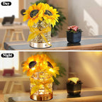 Birthday Gifts for Women/Mom Sunflower Cordless Table Lamp,3 Color Crystal Lamps Touch Bedside Lamps Infinitely Dimming with USB Charge Small Night Light,Nightstand Lamp for Bedroom (Round)