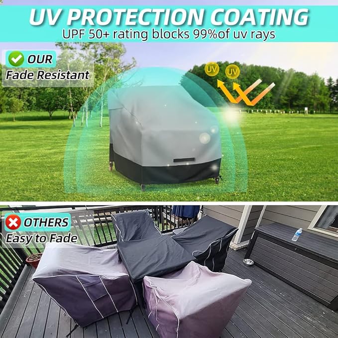 Patio Swivel Chair Cover Waterproof 2 Pack, 600D Heavy Duty Outdoor Furniture Covers for Universal Lawn/Deck/Garden/Backyard Fits up 32" W*37" D*36" H, Gray/Black