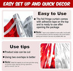 6 Pack Red and Silver Foil Fringe Curtains Backdrop, 3.28 x 8.2 Ft Metallic Streamers Tinsel Curtains Background for Photo Booth, Birthday, Weddings, Carnivals, Graduation, Themed Party Decorations