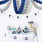 Navy-Blue White-Silver Party-Decorations Streamers Garland - 12pcs Royal Graduation 2025 4-Leaf Clover Paper Streamer Men Boy Birthday Wedding Bridal Shower Flower Banners Fathers Day Decor Ouruola
