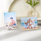 Cuspin 5x7 Acrylic Frames Set of 2 Scalloped Picture Frame, Clear Magnetic Acrylic Photo Frames with Dual Kickstand Holes for Vertical and Horizontal Display