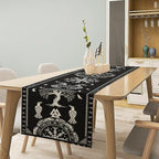 Ancient Abstract Pattern Table Runner, Tree of Life Eagle Dragon Boat Rudder Black and White Table Runner 13x36 Inch