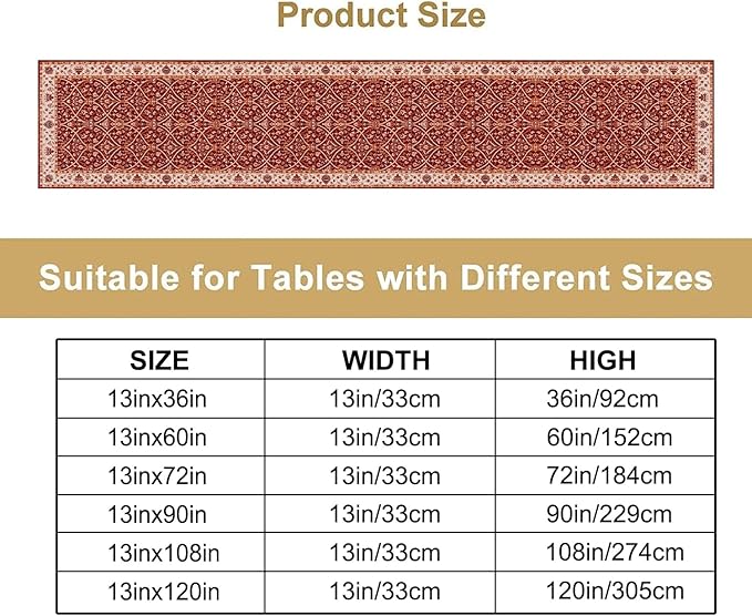 Boho Floral Vintage Table Runner, Red Retro Flower Rustic Country Farmhouse Abstract Pattern for Home Kitchen Table Decor Dining Coffee Room Party Decor 13x120in