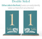 Wooden Table Numbers 1-15,3.2x5.8 Inch Double Sided Rustic Blue Wedding Table Number Signs with Wooden Base,Wedding Centerpieces for Banquet Restaurant Party Decor (Blue, 1-15)