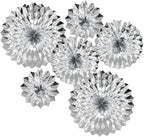 Hanging Paper Fans Party Set, Silver Round Pattern Paper Garlands Decoration for Birthday Baby Shower Graduation Retirement, Set of 6