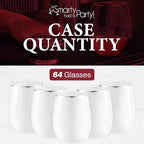 Smarty Had A Party 64 White with Silver Elegant Stemless Plastic Wine Glasses, 12 oz Disposable Drinkware, Plastic Wine Glasses for Parties