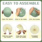 15Pcs Sage Green Party Decorations, Hanging Paper Lanterns Paper Fans Tissue Flower Pom Poms for Women Girls Birthday Wedding Bridal Baby Shower Green and Pink Party Decorations