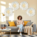 SUNBEAUTY 4 Pcs 20" White Giant Paper Flowers Large Crepe Tissue Artificial Paper Flowers Decorations for Wedding Party Wall Table Birthday Baby Shower Bridal Nursery Room Tea Party Backdrop Decor