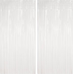 BRAVESHINE Tinsel Photo Backdrop Curtains - 2 Pack 3.2x8.2ft White Foil Fringe Streamer Curtain for Halloween/Boo Day/Valentine’s/Birthday/Christmas/Engagement/Bridal Shower Party Supplies Decorations