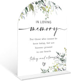 Greenery In Loving Memory Sign, 6 x 8 Inch White Arch Acrylic Wedding Sign with Holder, Wedding Sign for Ceremony and Reception, Wedding Decoration, Wedding Supplies - LY04