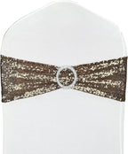 100 Pcs Chair Sashes Sequin Stretch Chair Bands Spandex Polyester Bows for Party Hotel Wedding Banquets Decoration - Coffee
