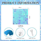 12PCS Colorful Ice Blue Shimmer Wall Backdrop, Square Sequin Photo Backdrops Panel, Glitter Wall Background for Birthdays, Weddings, Christmas, Engagements, Disco Bachelorette Party Decor (3FTx4FT)