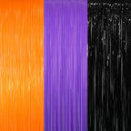 GOER 3.2 ft x 8.2 ft Metallic Tinsel Foil Fringe Curtains for Halloween Birthday Graduation New Year's Party Decorations(1 Pack,Black&Orange&Purple)