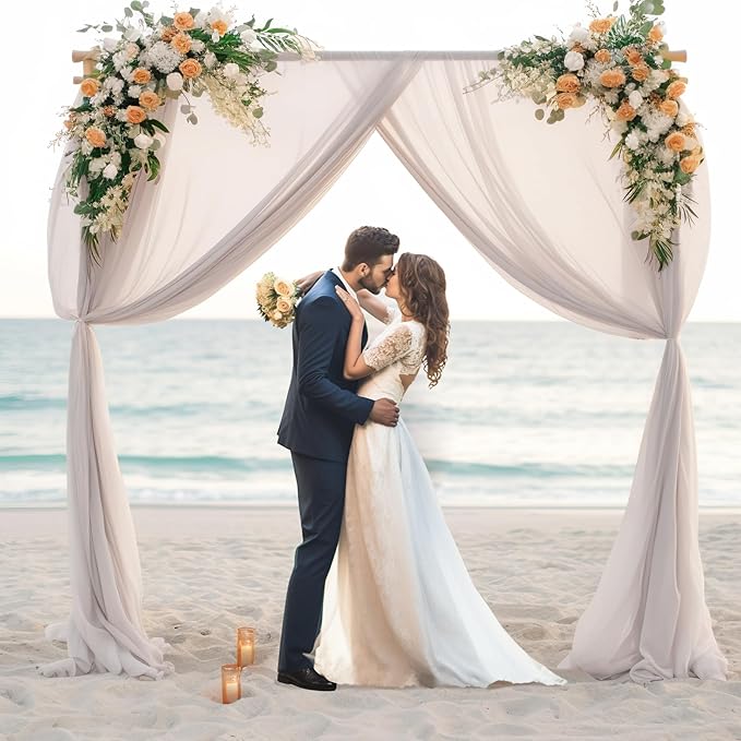 PARTISKY 10ftx10ft Taupe Chiffon Sheer Backdrop Curtains, Wrinkle-Free Wedding Backdrop Drapes for Birthday Party Ceremony Arch Stage Decor Background for Photography 5ft x 10ft,2 Panels
