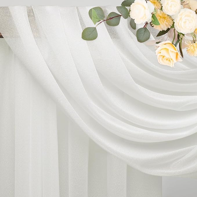 Wokceer Wedding Arch Draping Fabric 3 Panels 28.7" x 20FT Ivory Drapes Sheer Fabric Backdrop Arch Draping Fabric for Wedding Ceremony Birthday Party Bridal Shower Decoration
