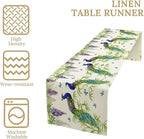 Peacock Table Runner,Spring Plant Butterfly Print Seasonal Table Runner for Home Kitchen Dining Party Indoor Outdoor Decoration 13x60 Inch
