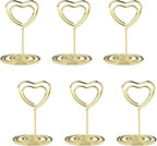 20PCS Mini Table Number Holders, Heart Shaped Place Card Holder, Premium Photo Holders for Tables, Table Sign Holders Card Stands Menu Memo Clips for Wedding Valentine's Day Table Decor, Gold