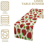 Strawberry Table Runner Spring Summer Fruit Wild Berry Forest Garden Dinner Runner for Girl Baby Shower Party Holiday Home Kitchen Dining Table Decor 13x90