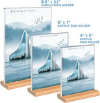 Kersally Acrylic Sign Holder 4 x 6, 4 Pack Double-Sided Clear Table Display Stands with Wood Base,Vertical Acrylic Frame Menu Flyer Paper Holder for Stores, Restaurants, Hotels, Office, Show Fair