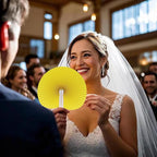 12 Packs Decorative Paper Folding Hand Fans Handheld,Yellow Round Foldable Wedding Fans Chinese and Japanese Fans Bulk for Bridal Guest Church Party Favors Dancing Birthday DIY
