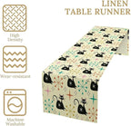 Mid Cat Table Runner, Vintage Black Cat and Atomic Stars 1950s 1960s Abstract Geometric Space Pattern Table Decoration for Home Kitchen Restaurant 13x90 Inches