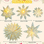 5 Pack Christmas Paper Snowflake Lanterns, Christmas Paper Star Lantern with LED Light White Hanging Lamp Ornaments for Xmas Tree New Year Winter Frozen Weddings Birthday Holiday Party Decorations