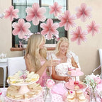 SUNBEAUTY 9 PCS Pink and Cherry Blossom Party Decorations Pink Paper Fans Decor Sunset Party Floral Backdrop Decoration Hanging Paper Flowers for Wall Birthday Wedding Baby Shower Supplies