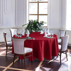 Biscaynebay Textured Fabric Round Christmas Table Cloths 108", Red Water Resistant Folding Table Covers for Dining, Kitchen, Wedding and Parties etc. Machine Washable