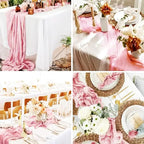 Pink Cheesecloth Table Runner -21*120Inch Long Boho Wedding Table Decor, Rustic Gauze Fabric Runner for Bridal Showers, Baby Showers & Parties (Sheer, Lightweight, Wrinkled Design)