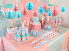 ZOOYOO 12Pcs 6" 10" Honeycomb Balls Decorations Hanging Tissue Paper Pom Poms for Gender Reveal,Baby Shower,Birthday Party,Baptism,Wedding,Nursery & Home Decor(Pink Blue)