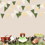 32Ft Sage Green Party Decorations Olive Green Tan Brown Cream Neutral Triangle Flag Fabric Banner Pennant Bunting Garland Streamers for Birthday Wedding Baby Shower Woodland Jungle Safari Party Decor