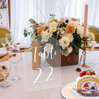 JOYIT Arch Wedding Table Numbers 1-20 with Stands – 5" X 7" Acrylic Table Signs with Clear Background White Text, Perfect Acrylic Table Numbers for Wedding Receptions, Parties, Anniversaries, and Events