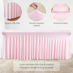 Wish Care 2 Pack Pink Spandex Table Clothes for 6 Foot Rectangle Tables, 6FT Wrinkle Free Fitted Tablecloths Ruffles Design Table Cover for Party, Banquet, Wedding and Events
