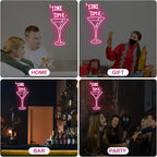 Tini Time LED Neon Sign, Martini Neon Sign for Bars, Elegant Cocktail Glass Neon, Martini Cocktail Bar Wall Decor, Bar Wall Art, Pub neon, 16.5"x8.7", Pink