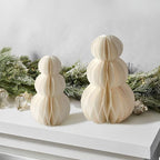 LampLust Snowman Decor, 2 Pack White Honeycomb Paper Snowmen, 6 & 8 Inch, Winter Wonderland & Enchanted Forest Decorations Indoor, Home Mantle Decor, Centerpiece Table Decorations