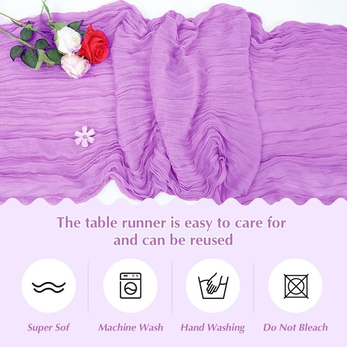 10 Pack Light Purple Cheesecloth Table Runner -21*120Inch Long Boho Wedding Table Decor, Rustic Gauze Fabric Runner for Bridal Showers, Baby Showers & Parties (Sheer, Lightweight, Wrinkled Design)