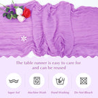 10 Pack Light Purple Cheesecloth Table Runner -21*120Inch Long Boho Wedding Table Decor, Rustic Gauze Fabric Runner for Bridal Showers, Baby Showers & Parties (Sheer, Lightweight, Wrinkled Design)