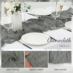 12 Pack Gray 10FT Cheesecloth Table Runner Rustic Gauze Fabric Cheese Cloth Table Runner for Wedding Bridal Baby Shower Table Decor 20 x 120 Inch Long Boho Sheer Birthday Party Table Decorations