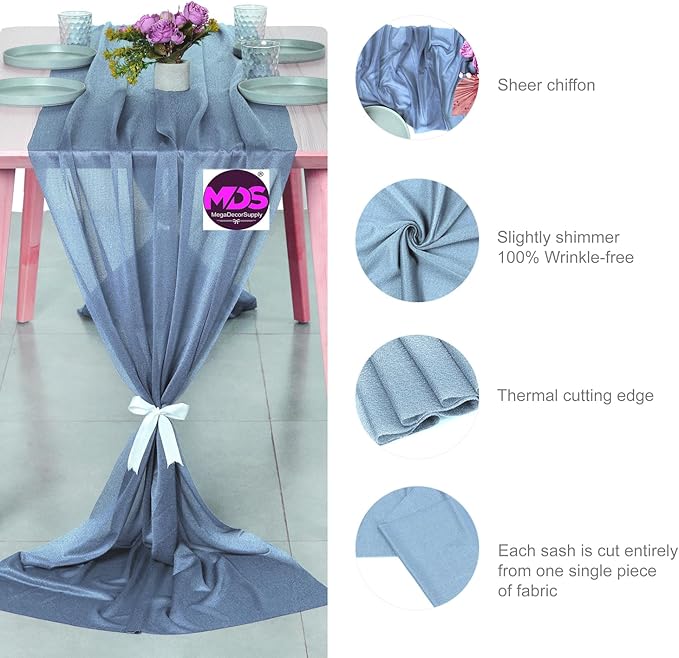 MDS Halloween Chiffon Table Runner - 15 Pack, 29 x 170 Inches, 14ft Each - Sheer Spooky Table Runners for Haunted House Parties, Trick-or-Treat Tables, Witchy Décor, Wedding & Events - Dusty Blue