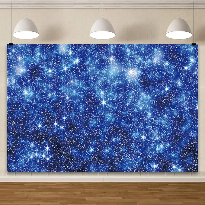 YongFoto Blue Glitter Backdrop 8x6ft Silver Light Spots Navy Blue Sequin Bokeh Photography Background Birthday Bridal Shower Wedding Photography Background Party Banner Decor Portraits Photoshoot