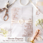 50 Pack Pre-Folded Vellum Jackets For 5x7 Invitations,AZAZA Gorgeous Translucent Invitation Sleeves,115GSM Vellum Jackets 5x7, Wedding Invitation Accessories, For Weddings Birthdays,Rose Golden Roses
